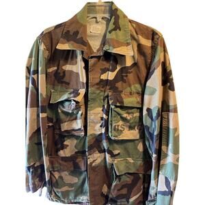 Vintage USMC Military Jacket Mens Small LS Woodland Camo Missing 2 Buttons